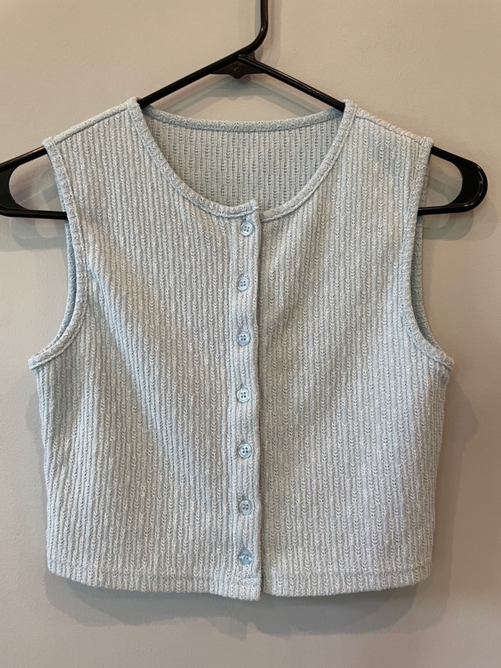 Light Blue Sleeveless Button Front cropped Top